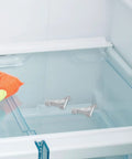 10 Pack Refrigerator Shelf Clips Aluminum Freezer Rack Clips with polished finish in a clean fridge