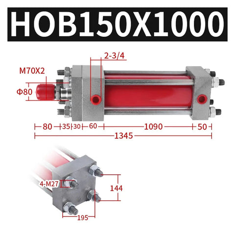Beefed Up Heavy Duty Double Way Tie Rod Hydraulic Cylinder For Industrial Lifting HOB150X1000 detailed dimensions