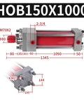 Diagram of Beefy Double Way Tie Rod Heavy Hydraulic Cylinder For Lifting model HOB150X1000 with dimensions highlighted.