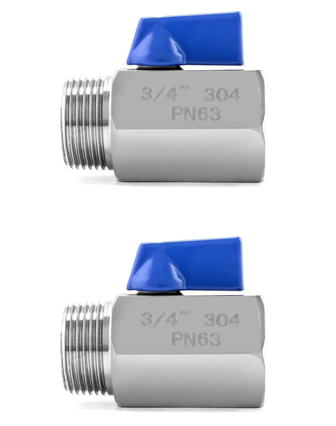 2 Pack Mini Ball Valves Three Quarter Inch Female And Male Stainless Steel 304 Shut Off Valves With Double Seal System For Leak Free Plumbing