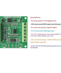 Front view of Dual Channel PWM To Voltage Servo Receiver Converter for RC Crawlers 7 To 24V, highlighted wiring definitions