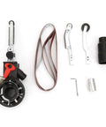 Heavy Duty Belt Sander Adapter For Angle Grinder Featuring Five Eighth Inch Thread includes sanding belt and mounting parts.