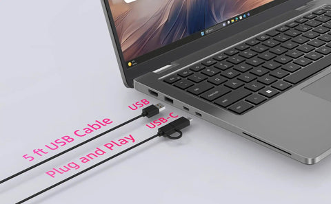 Laptop with Plug And Play USB Computer Speakers For Desktop PC And Laptop Tiny Monitor Soundbar USB-C cable connected