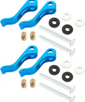 No Sweat 5/16 18 Cam Clamps 4 Pack With 3 Inch T Slot Bolts Quick Release Lever Clamp parts including blue levers, bolts, washers.