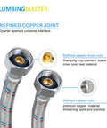 Refined copper joint details showing stainless steel braided hose for Rock Solid Build 24 Inch Braided Stainless Steel Faucet Hose Connector.