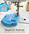 3 In 1 Magnetic Seam Guide For Sewing Machine With Built In Scale And Seam Ripper in use, showing magnetic base on machine