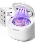 49kHz Ultrasonic Cleaner For Night Guards And Dental Gear, Deep Clean Mouth Guards Aligners Braces Dentures Toothbrushes Jewelry And More In A 220ML White Pod For Quick, No-Fuss, Odor-Free Refresh showing UV-C lights on model with box