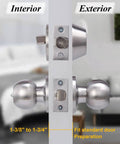 Two Sets All Keyed Alike Entry Door Knob And Deadbolt Combo, Satin Nickel Round Ball Exterior Door Knobs with lock details.