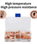 Red Copper Crush Washer Kit 200 Pcs Assortment With 9 Sizes For Oil Plugs Sealing Set Tight Leakproof Fit High Heat Resistance