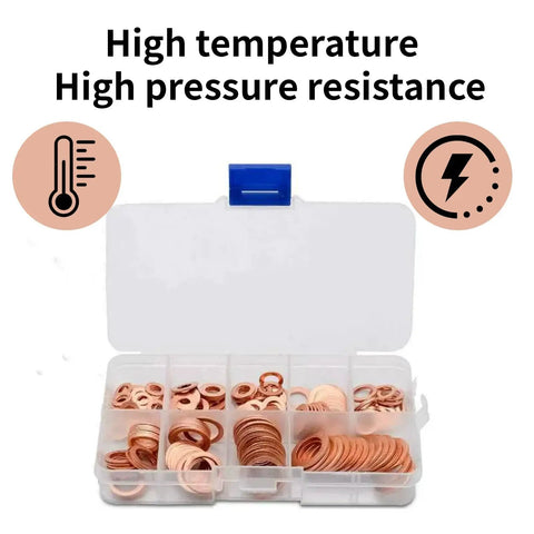 Red Copper Crush Washer Kit 200 Pcs Assortment With 9 Sizes For Oil Plugs Sealing Set Tight Leakproof Fit High Heat Resistance