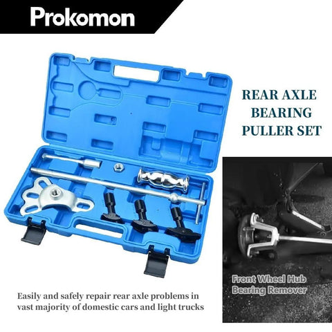 Rear Axle Bearing Puller Kit With Slide Hammer Yoke And 3 Adapters in blue case, heavy duty removal tool for press fit parts.