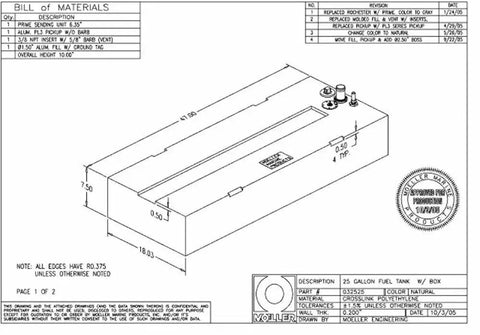 Below Deck Permanent Aluminum Fuel Tank For Pre 2011 Boats Featuring 3/8 In Poplock Outlet and Molded Fill Neck Ethanol Resistant Marine Storage Rig detailed blueprint