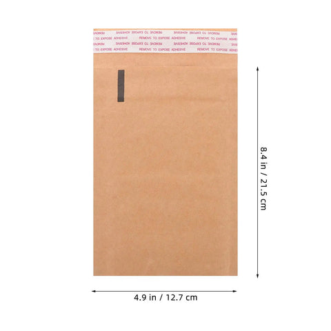 Kraft Paper Envelopes With Honeycomb Padding And Double Layer Design, 50 Pack, showing adhesive strip and size dimensions.