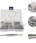 Pro Grade Bearing Balls Kit With Precision Steel Bearings In One Eighth To One Quarter Inch Sizes Plus Tweezers For Cars ATVs Mountain Bikes High Performance Maintenance Accessory Set, open case