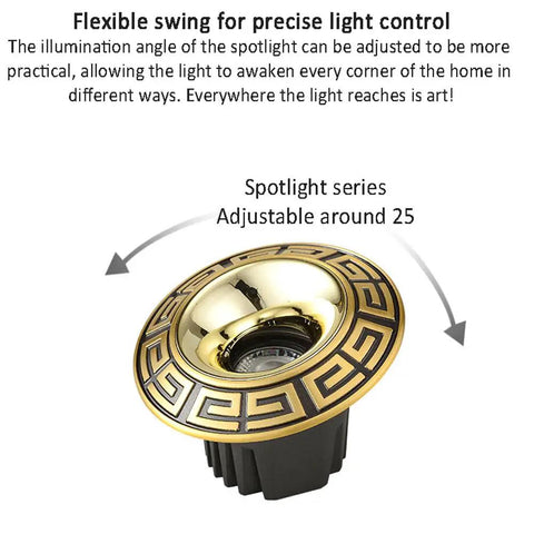 3 Inch Recessed Spotlight Adjustable Eyeball Downlight Solid Brass Ceiling Fixture with flexible swing for precise light control