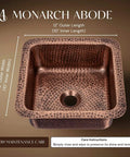 12 Inch Hand Hammered Copper Bar Prep Sink With Dual Mount Drop In Or Undermount Install Glasgow Style Single Bowl For Kitchen And Home Bar Dope Copper Craftsmanship Built To Last With Rustic Shine, top view showing texture and measurements