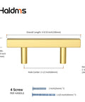 Diagram showing dimensions of 20 Pack Gold Cabinet Handles And Drawer Pulls In Brushed Brass Finish For Kitchen Cupboards And Dressers