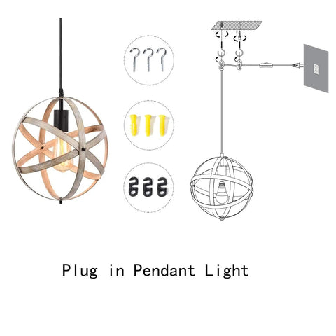 Industrial Spherical Pendant Light With Changeable Cage Design Plug In 15 Ft Cord And On Off Switch Vintage Metal Fixture