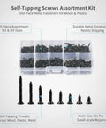 DIY Self-Tapping Screws Assortment Kit 560-Piece M2 And M3 Metal Fasteners in storage case with labeled compartments.