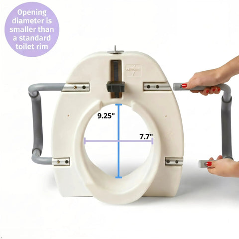 Hella Sturdy Elongated Raised Toilet Seat Riser With Secure Front Clamping Plate And Padded Swivel Armrests Quick Detach Design Keeps Your Balance Rock Solid Always