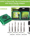 Greenlee DTAPKIT drill/tap kit for metal with quick-change adapter in green case (6-32 to 1/4-20)