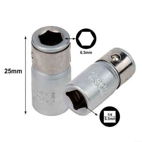 Hex Shank Socket Bit Adapter Set From One Quarter Inch Square Drive To One Quarter Inch Hex 2 Pack Chrome Vanadium Steel