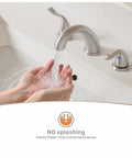 8 Inch Widespread Bathroom Faucet For 3 Hole Sink In Brushed Nickel With Metal Pop Up Drain And Water Supply Lines showing water flow