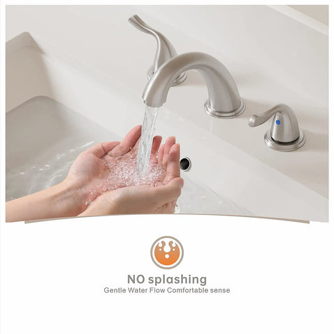 8 Inch Widespread Bathroom Faucet For 3 Hole Sink In Brushed Nickel With Metal Pop Up Drain And Water Supply Lines showing water flow