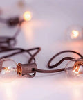 G40 Replacement Light Bulbs 120V 5W Clear Globe Bulbs For Indoor And Outdoor Vibes Patio String Lights, glowing warmly on string.
