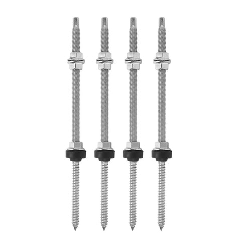 Rock Solid Four Pack Stainless Steel Double Head Screws For Solar Panel Mounting, heavy duty with hex nuts on top.
