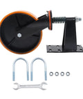 Heavy Duty Gate Caster Wheels 8 Inch Steel Track Rollers Support 800 Lbs Each And Swivel 360 Degrees For Smooth Sliding Gate Operation showing black wheel, mounting bracket, and hardware.