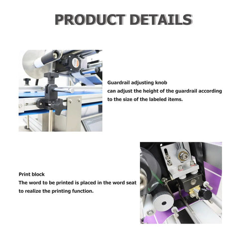 Guardrail adjusting knob on Automatic Flat Labeling Machine With Touchscreen Control And Heavy Duty Conveyor Belt Code Printer.