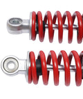 Close-up of red shocks from Heavy Duty Front Suspension Arm Assembly Kit For Go Karts And ATVs Upper And Lower Swingarm Suspension Kit