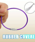 20 Pieces Stainless Steel Wire Keychains With Rubber Covered Cable Rings 1.5mm Thick 5.9 Inch Length shown in purple