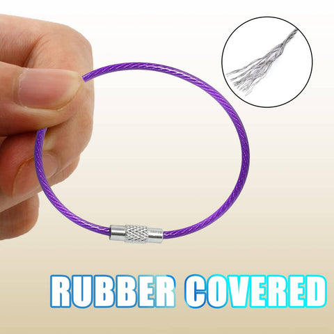 20 Pieces Stainless Steel Wire Keychains With Rubber Covered Cable Rings 1.5mm Thick 5.9 Inch Length shown in purple