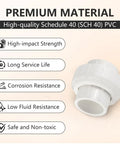 Top Shelf 50 Pack Of 2 Inch Pvc Slip Union Coupling Adapter Fittings Schedule 40 Pipe Connector For Water Lines 150 Psi Rated white PVC fitting showcasing premium material features.