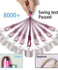 USB C Angled Cable 90 Degree 6ft 4 Pack Nylon Braided Charger Cord for Galaxy S10 S10e S9 Note 10 With Fast Charge Data Sync Durable Nylon Braided Build Tangle Free Flexible Right Angle USB C Cable in Blue Black Magenta Purple swinging test with weight attached
