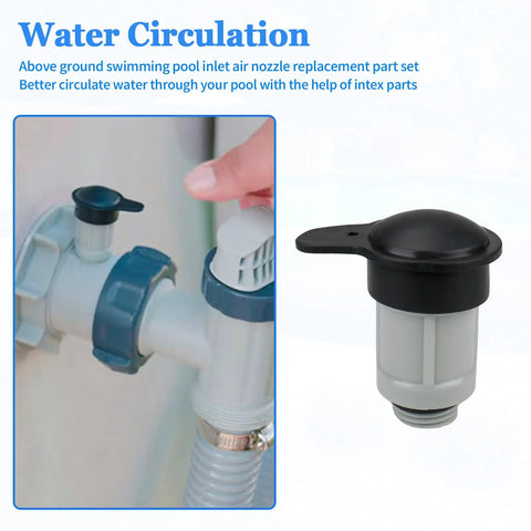 Hand installing air jet valve and black cap from Air Jet Valve And Cap Kit For Above Ground Pool Inlets, Replacement Part