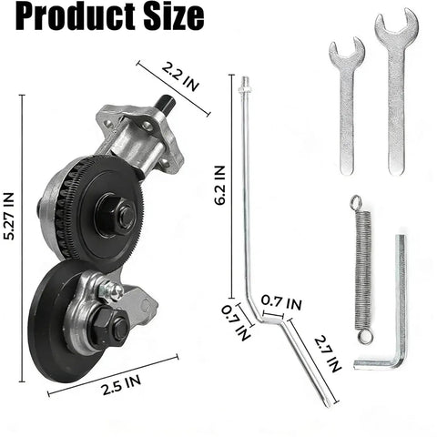 Heavy Duty Titanium Drill Nibbler Attachment For Sheet Metal Cutting with dimensions 5.27x2.2x2.5 inches, includes tools for installation.