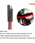 5 Pack 12 Gauge 2 Pin Quick Disconnect Polarized SAE Connector Wire Harness close-up with red and black leads