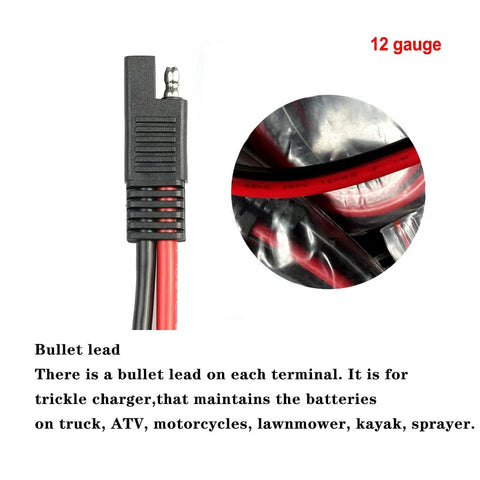 5 Pack 12 Gauge 2 Pin Quick Disconnect Polarized SAE Connector Wire Harness close-up with red and black leads