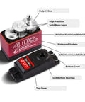 40Kg High Torque RC Servo With Metal Gear Digital HV 6.8V 180 Degree Swing, labeled gears and components.