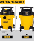Front and back of Pro Grade Stealthsonic 6 Gallon Wet Dry Shop Vacuum Ultra Quiet 4 Peak HP for Jobsite and Workshop.