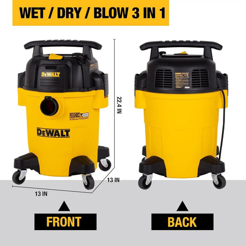 Front and back of Pro Grade Stealthsonic 6 Gallon Wet Dry Shop Vacuum Ultra Quiet 4 Peak HP for Jobsite and Workshop.