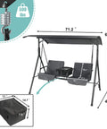 Two Seat Outdoor Patio Swing Chair With Canopy And Cooler Removable Cushions Weather Resistant Steel Frame Heavy Duty Hanging Porch Swing In Gray For Deck Or Garden Chill Vibe with dimensions