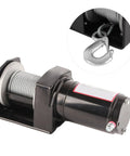 Rock Solid 2500 Lb Electric Power Tow Winch With Remote Control For ATVs And UTVs Silent Motor DC 12V view with metal hook and cable
