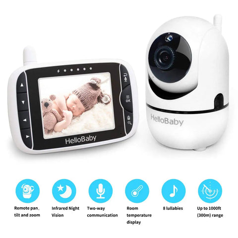 Baby Monitor With Remote Pan Tilt And Zoom Camera And 3.2 Inch LCD Screen Black No Brainer Plug And Play Setup 355 Degree