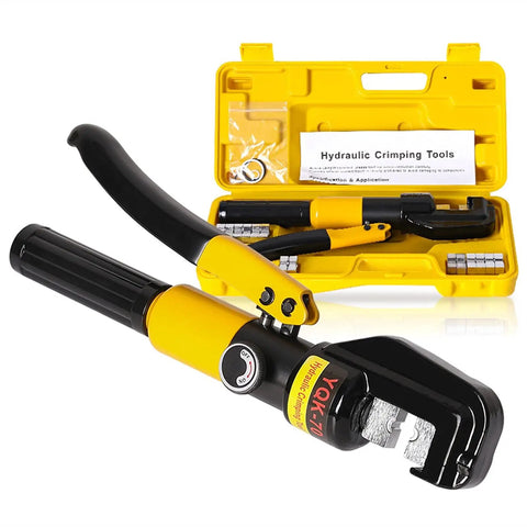 Hydraulic Crimping Tool For Cable Lugs And Copper Fittings 4-70mm Jaw 5-6 Ton Pressure 360 Degree Rotating Head Built Tough Heavy Duty Crimp Plier For Aluminum PEX PB Pipes Copper Sleeves ES RU Warehouse, yellow case and dies
