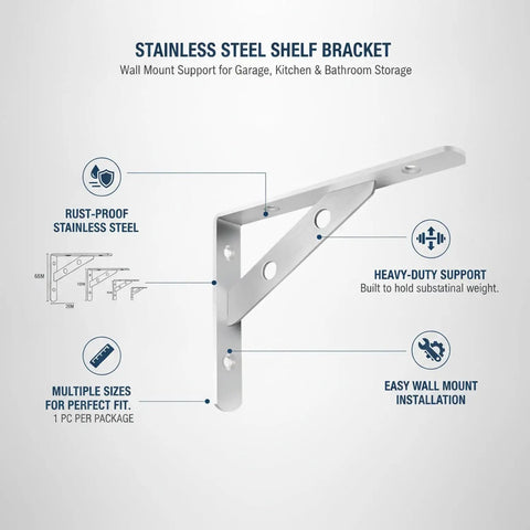 Heavy Duty Stainless Steel Shelf Bracket Wall Mount Built To Last For Garage Kitchen And Bath Storage Secure Stud Mount Level Shelving Support One Pack