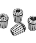 Rock Solid Er32 Collet Chuck Holder Set For Pro Milling Drilling And Boring Cnc Work in stainless steel, showing four precision collets.